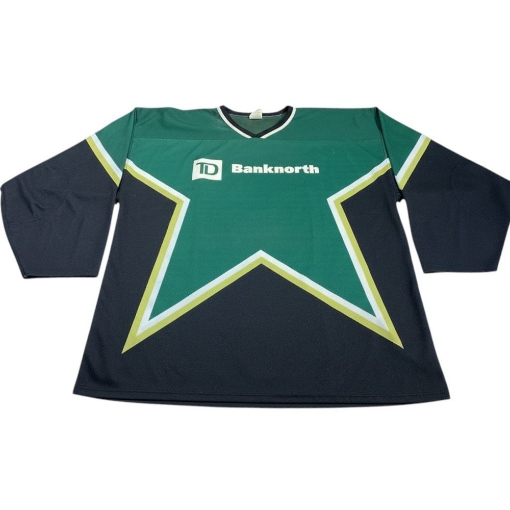 VTG Athletic Knit Hockey Jersey Mens XL Banknorth Green Black Star 12 Canada‎ - Picture 2 of 13